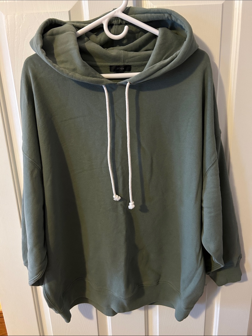 J. Crew Sage Green Oversized Hoodie with White Drawstrings